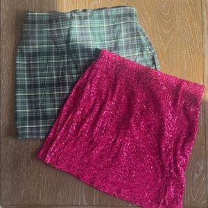 Pink Sequin Skirt and Green Plaid Skirt